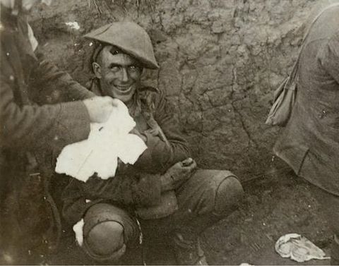 A soldier in a First World War trench