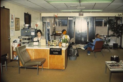 The waiting room of a community outpatient clinic in the 1970s